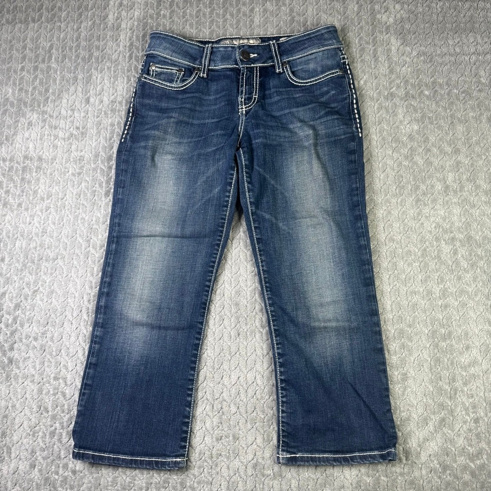 BKE Stella Crop Jeans Womens 27 Dark Wash Thick Stitch Mid Rise Denim Capris